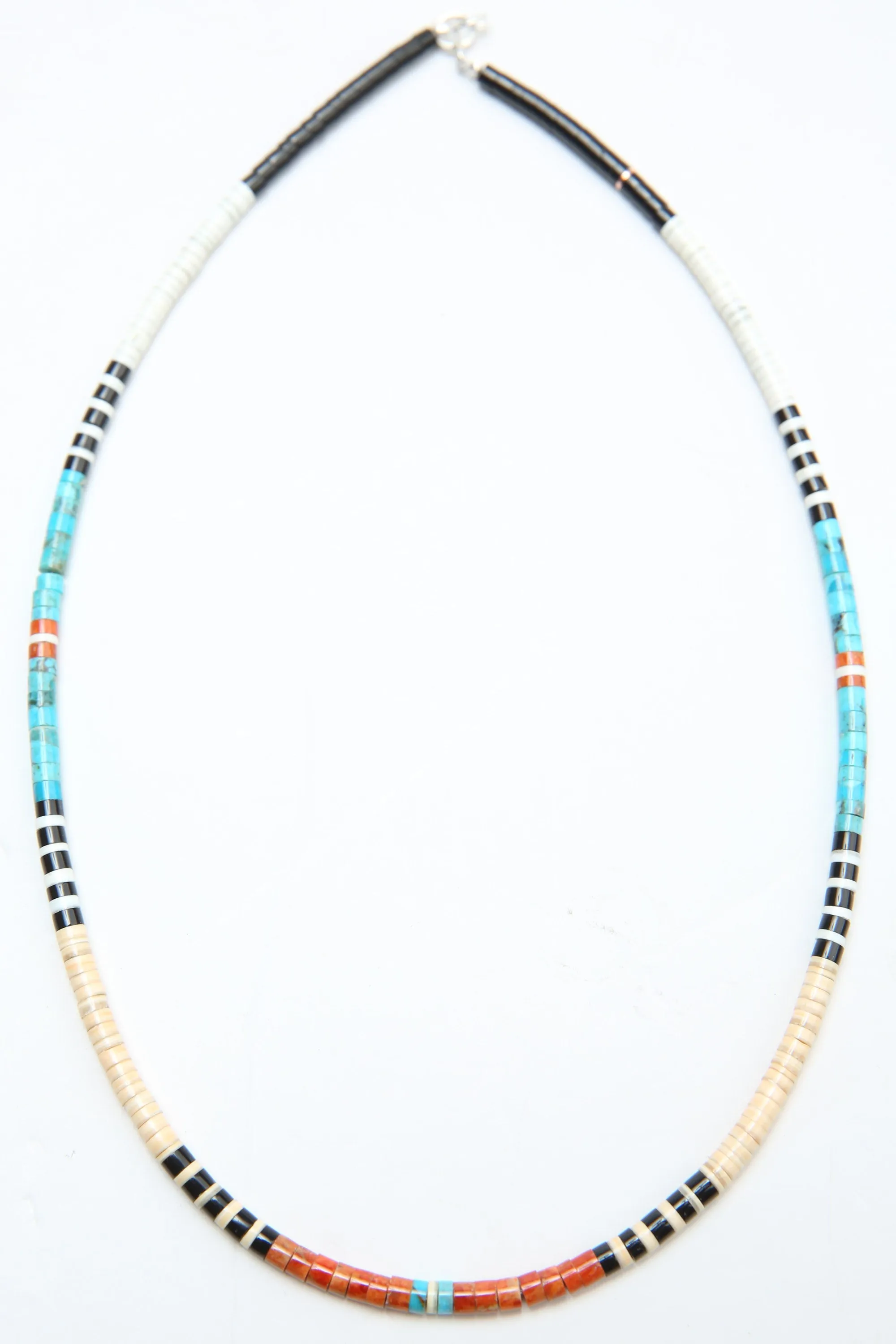 Multicolor Heishi Necklace by Gerard & Mary Calabaza - Orange & White Melon Seashell - West Coast
