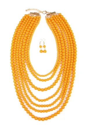 Multilayer Acrylic Mustard Necklace & Earring Set - Pack of 6