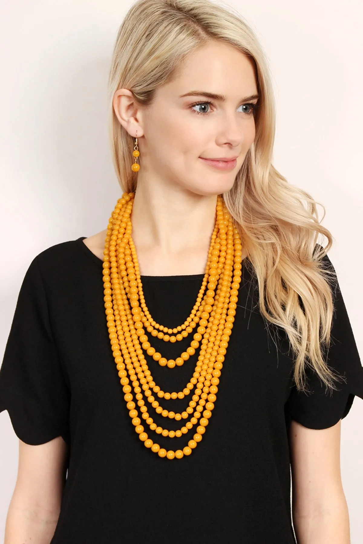 Multilayer Acrylic Mustard Necklace & Earring Set - Pack of 6