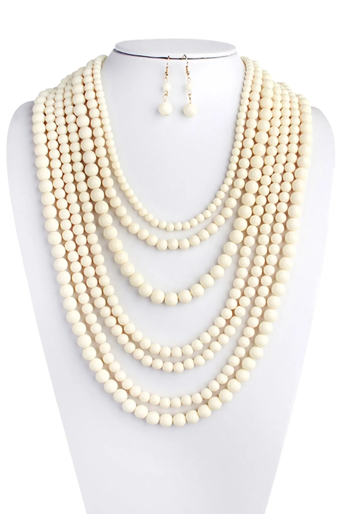 Multilayer Acrylic White-1 Necklace & Earring Set - Pack of 6