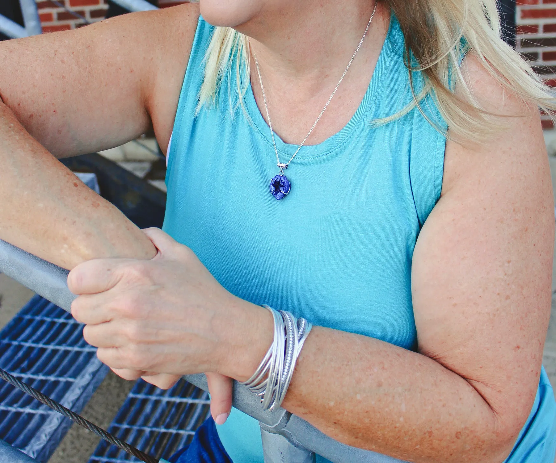 Natural Blue Azurite Mini Geode Druzy Necklace