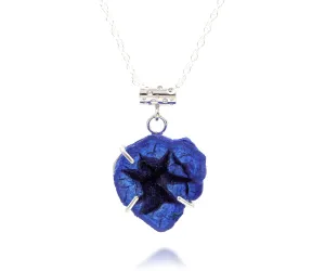 Natural Blue Azurite Mini Geode Druzy Necklace