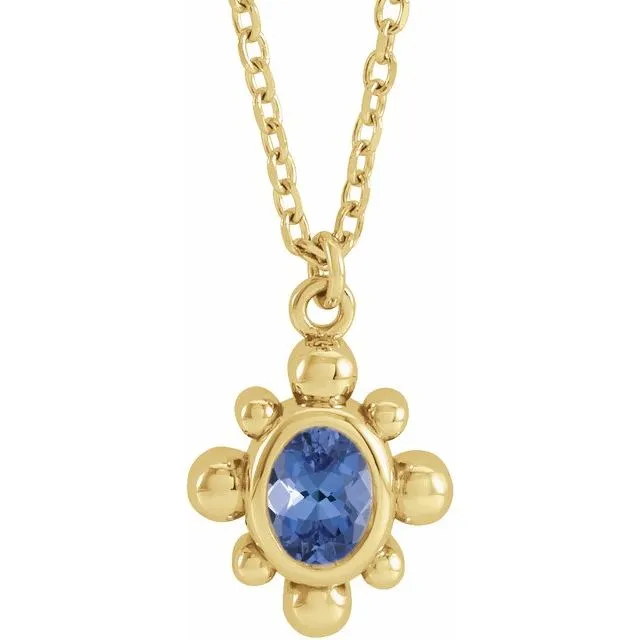 Natural Oval Cut Tanzanite Beaded Pendant