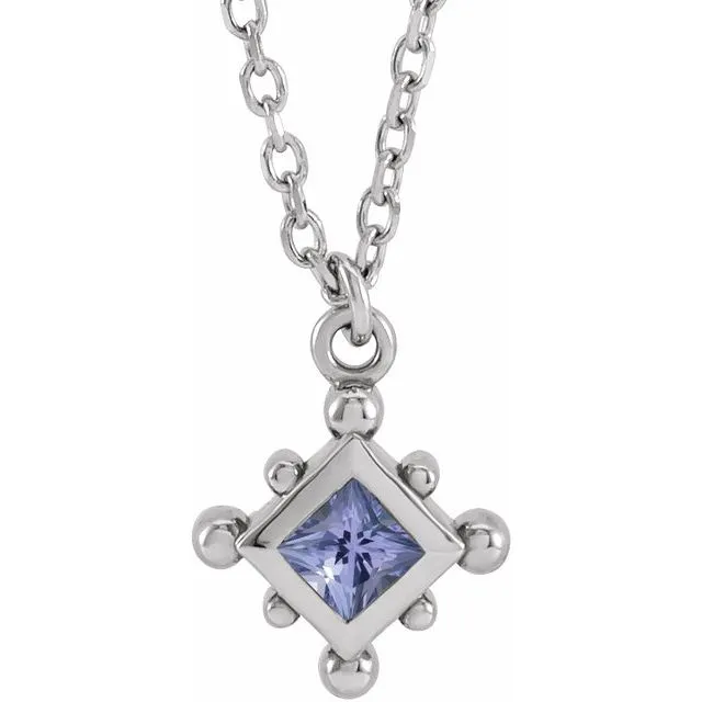 Natural Princess Cut Tanzanite Bezel-Set beaded Pendant