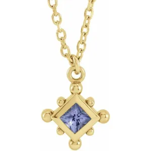 Natural Princess Cut Tanzanite Bezel-Set beaded Pendant