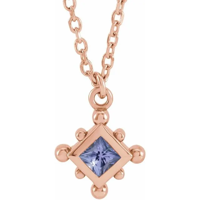 Natural Princess Cut Tanzanite Bezel-Set beaded Pendant