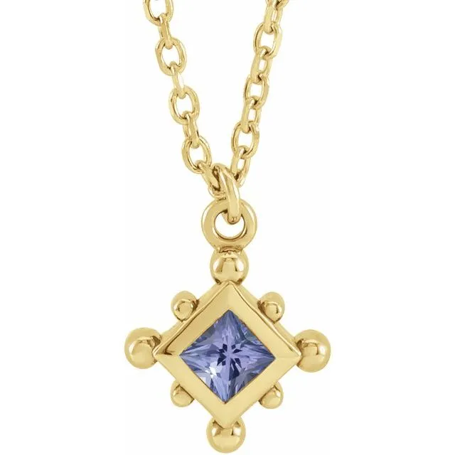 Natural Princess Cut Tanzanite Bezel-Set beaded Pendant