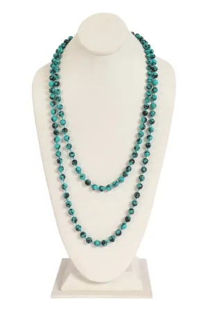 Natural Stone Long Beaded Necklace Turquoise Blue - Pack of 6