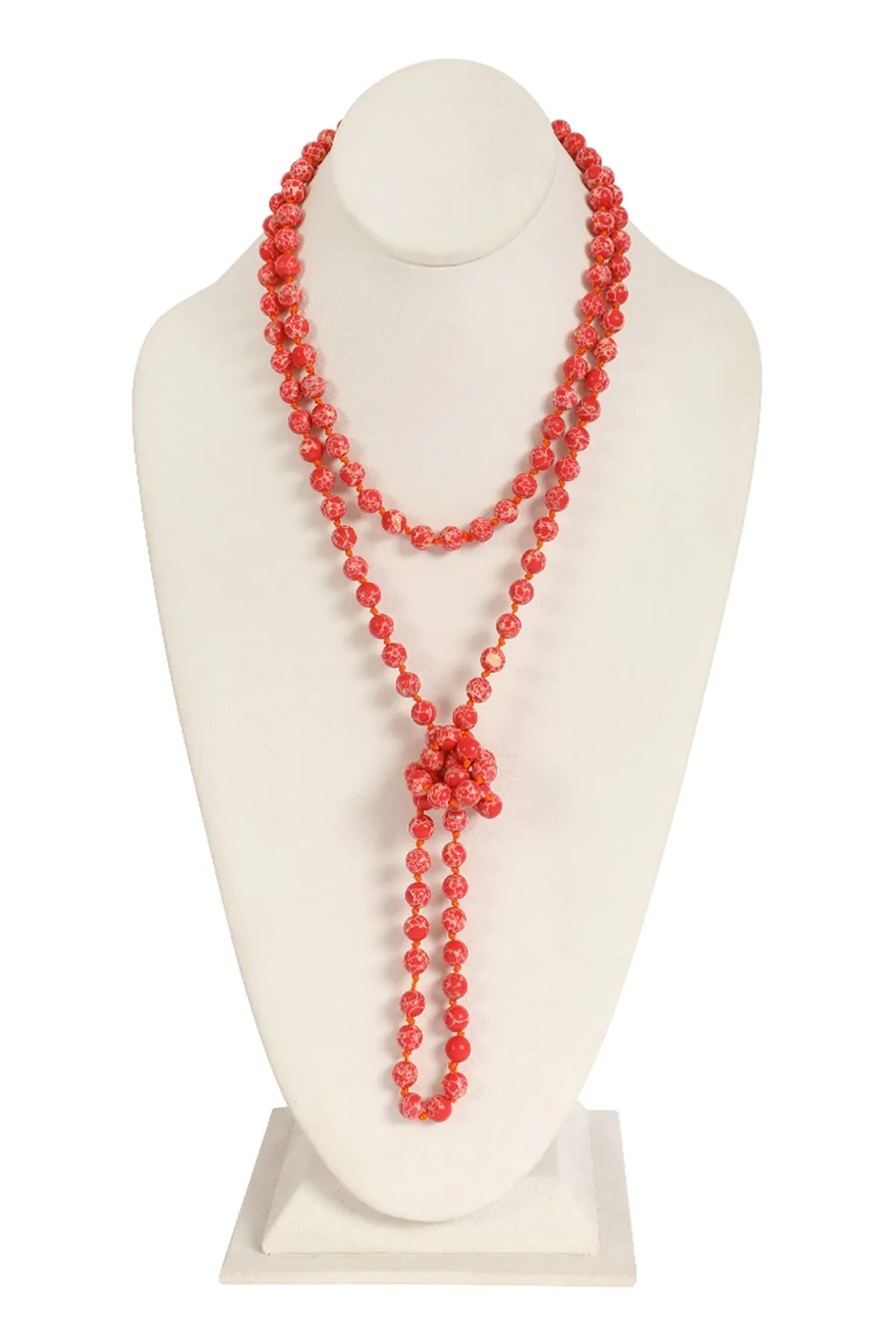 Natural Stone Long Line Knotted Necklace Red - Pack of 6