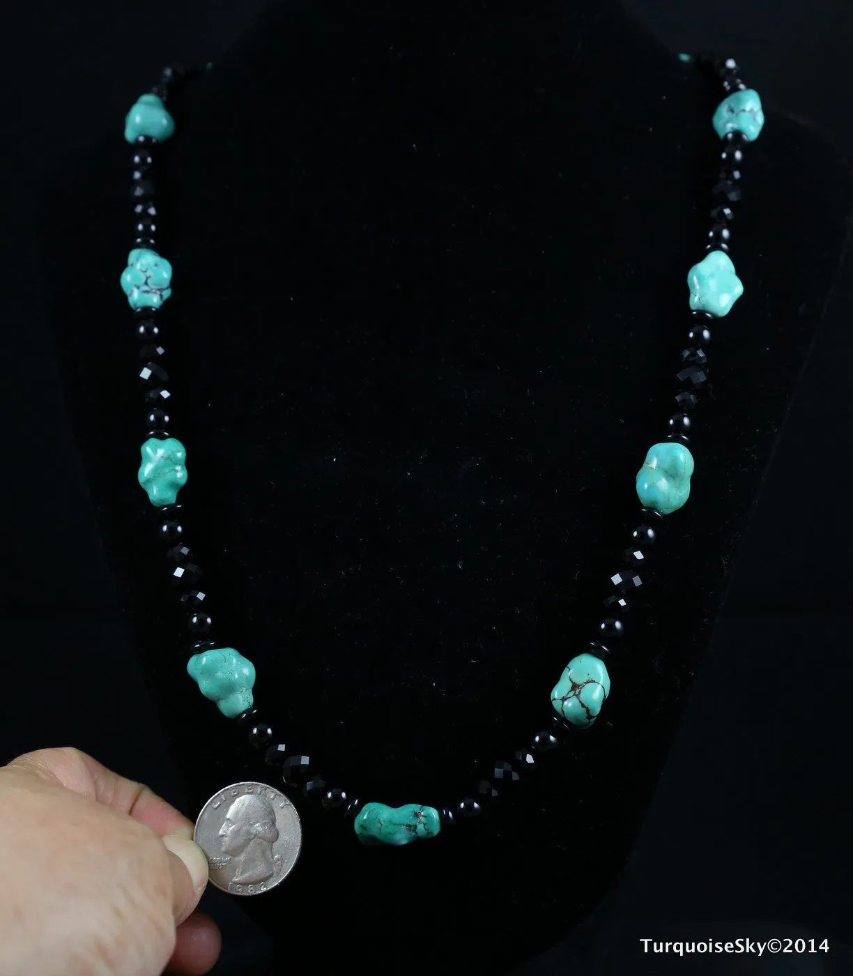 Natural turquoise necklace 26  inches