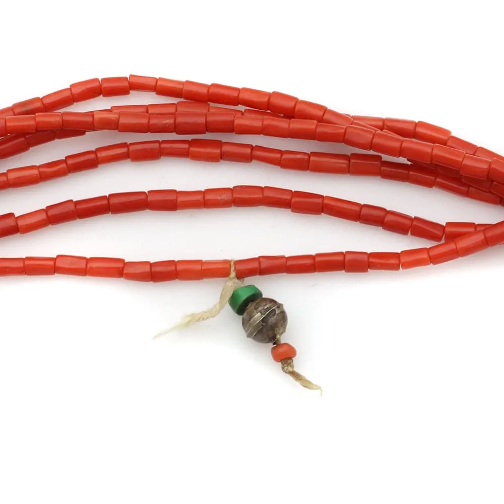 Navajo Turquoise and Coral Hand Made Heishi Necklace with Joclas c. 1930s, 28" length (J12723)