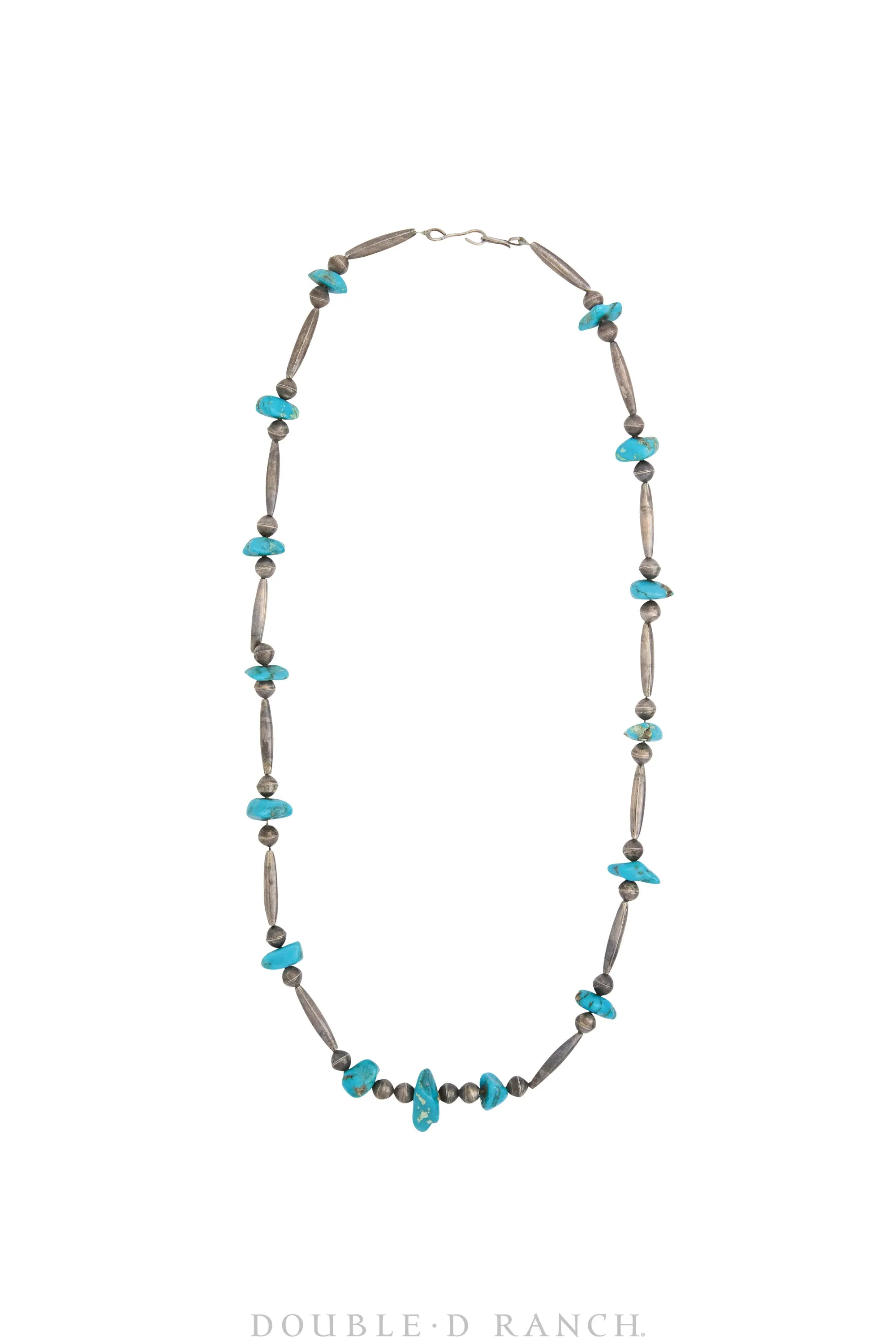 Necklace, Desert Pearls With Turquoise, 6mm Round With Torpedos, Vintage 27", 3249
