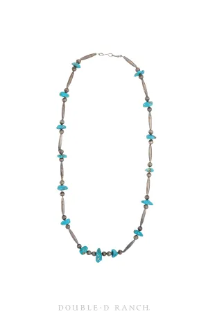 Necklace, Desert Pearls With Turquoise, 6mm Round With Torpedos, Vintage 27", 3249