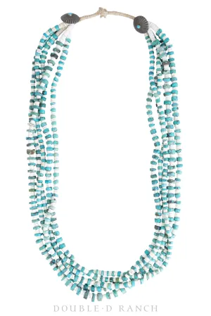 Necklace, Natural Stone, 5 Strand, Heishi, Turquoise & Mother of Pearl, Concho Closure, Vintage, 1604