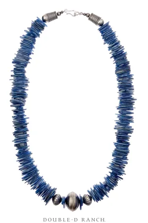 Necklace, Natural Stone, Kyanite With Fluted Sterling Beads, Navajo, Contemporary, 3414