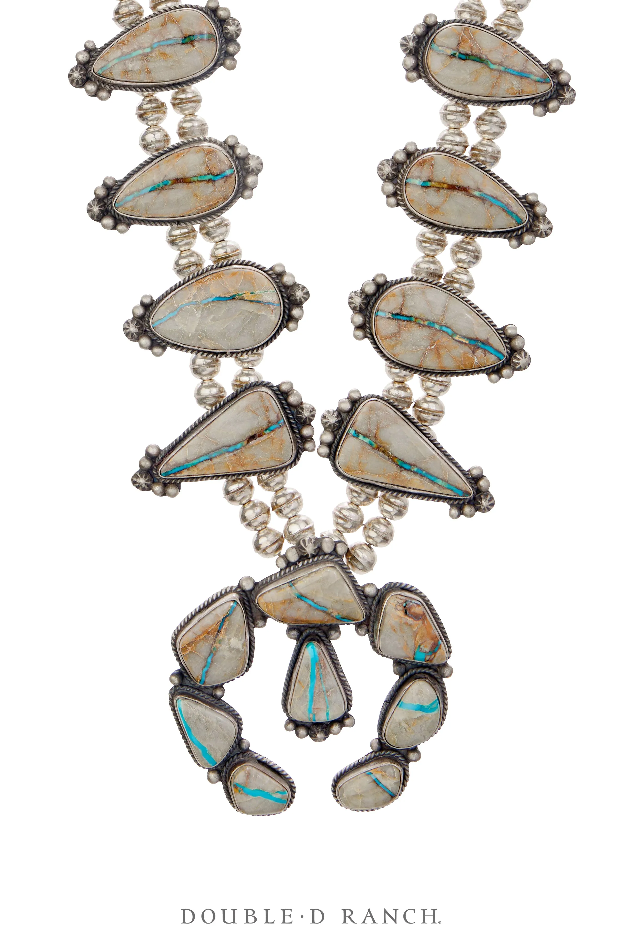 Necklace, Squash Blossom, Turquoise, Boulder Ribbon Mine, Matching Earrings, Contemporary, 3525