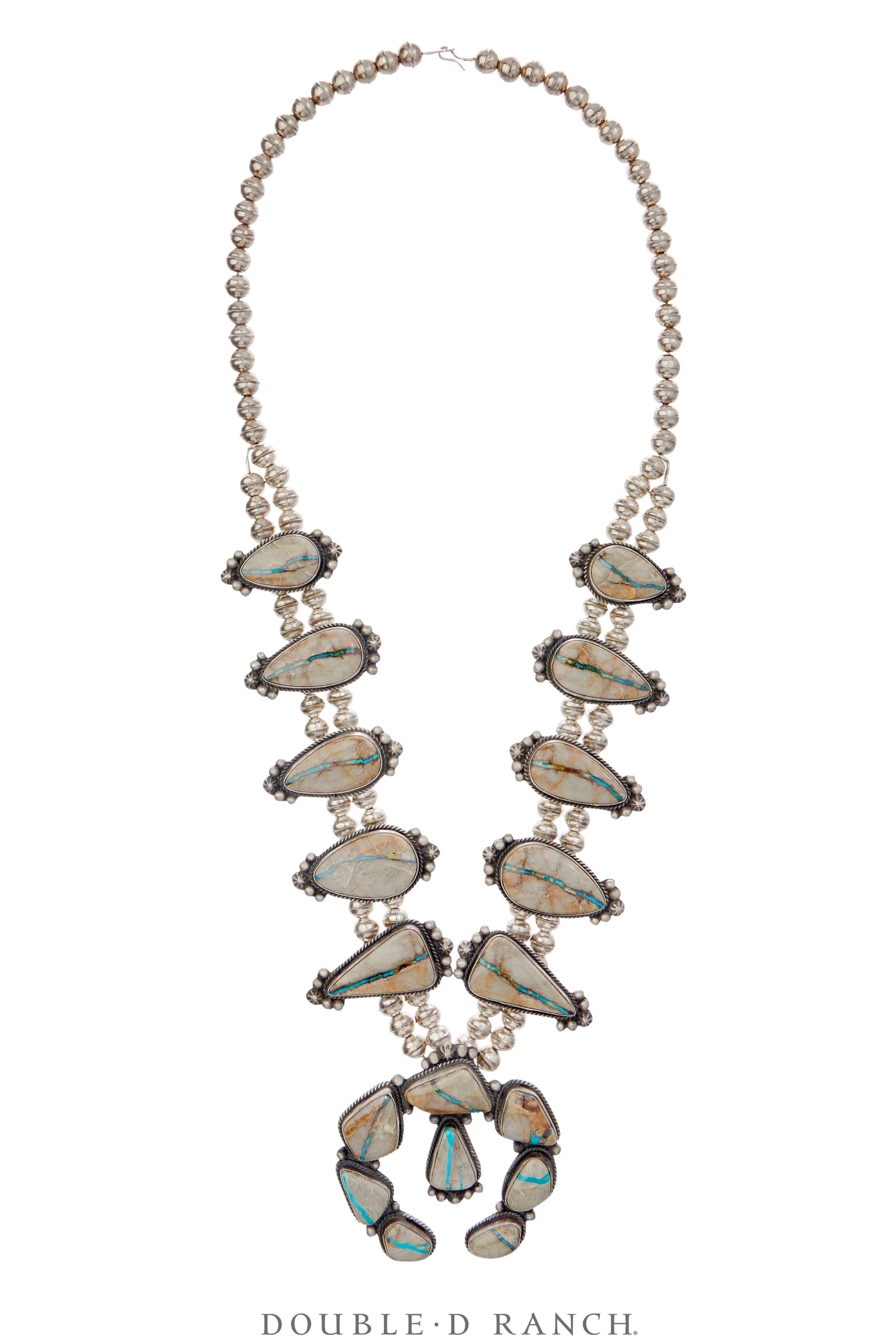 Necklace, Squash Blossom, Turquoise, Boulder Ribbon Mine, Matching Earrings, Contemporary, 3525