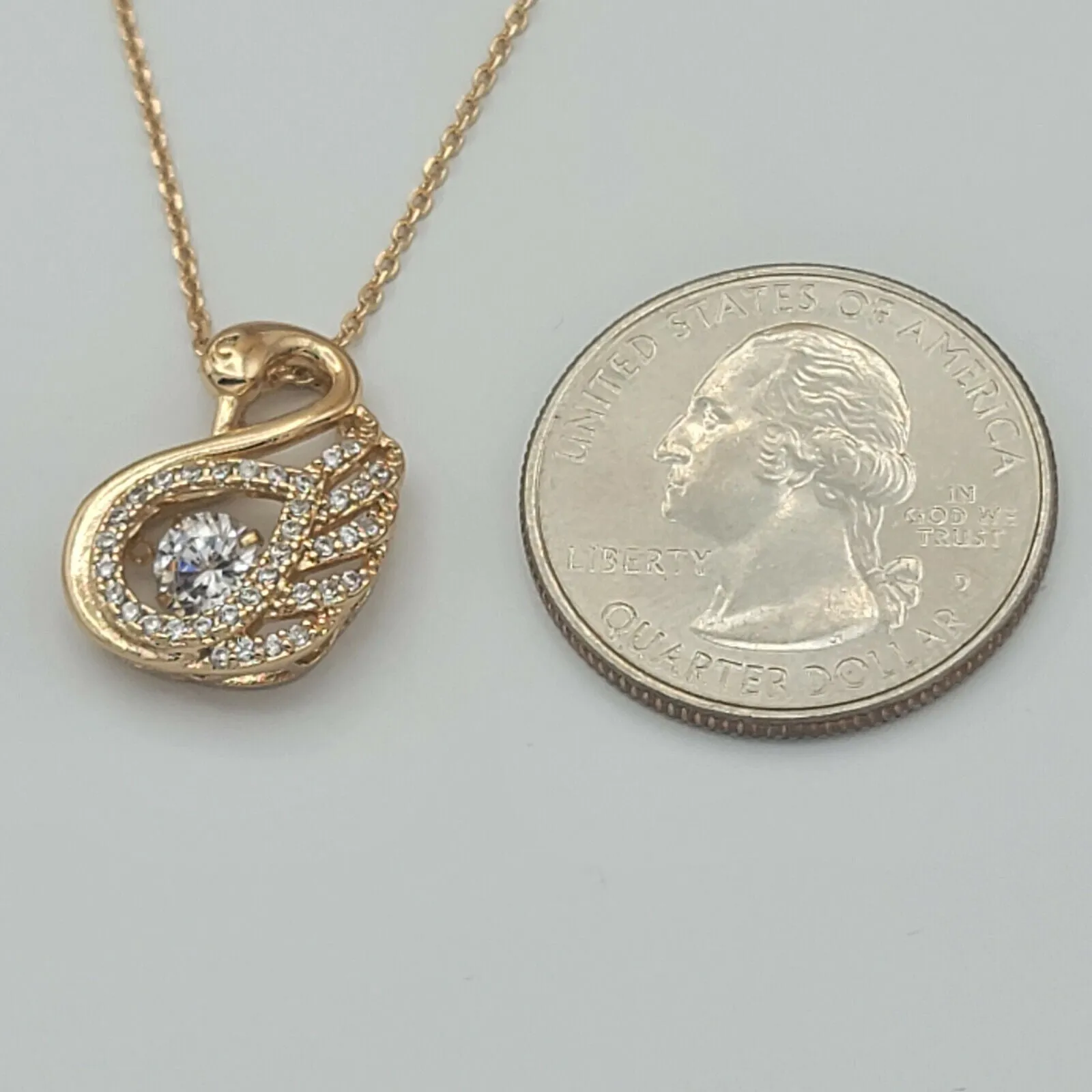 Necklaces - 18K Gold Plated. Clear Crystal Swan Pendant & Chain. Sparkle