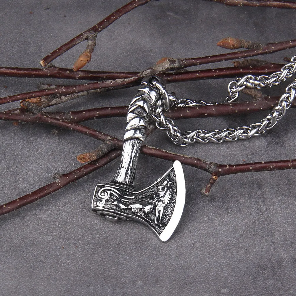 Never Fade Wolf And Raven Slavic Amulets Talismans Viking Odin Axe Necklaces & Pendants Norse Vikings Jewelry Turkish Men Wicca