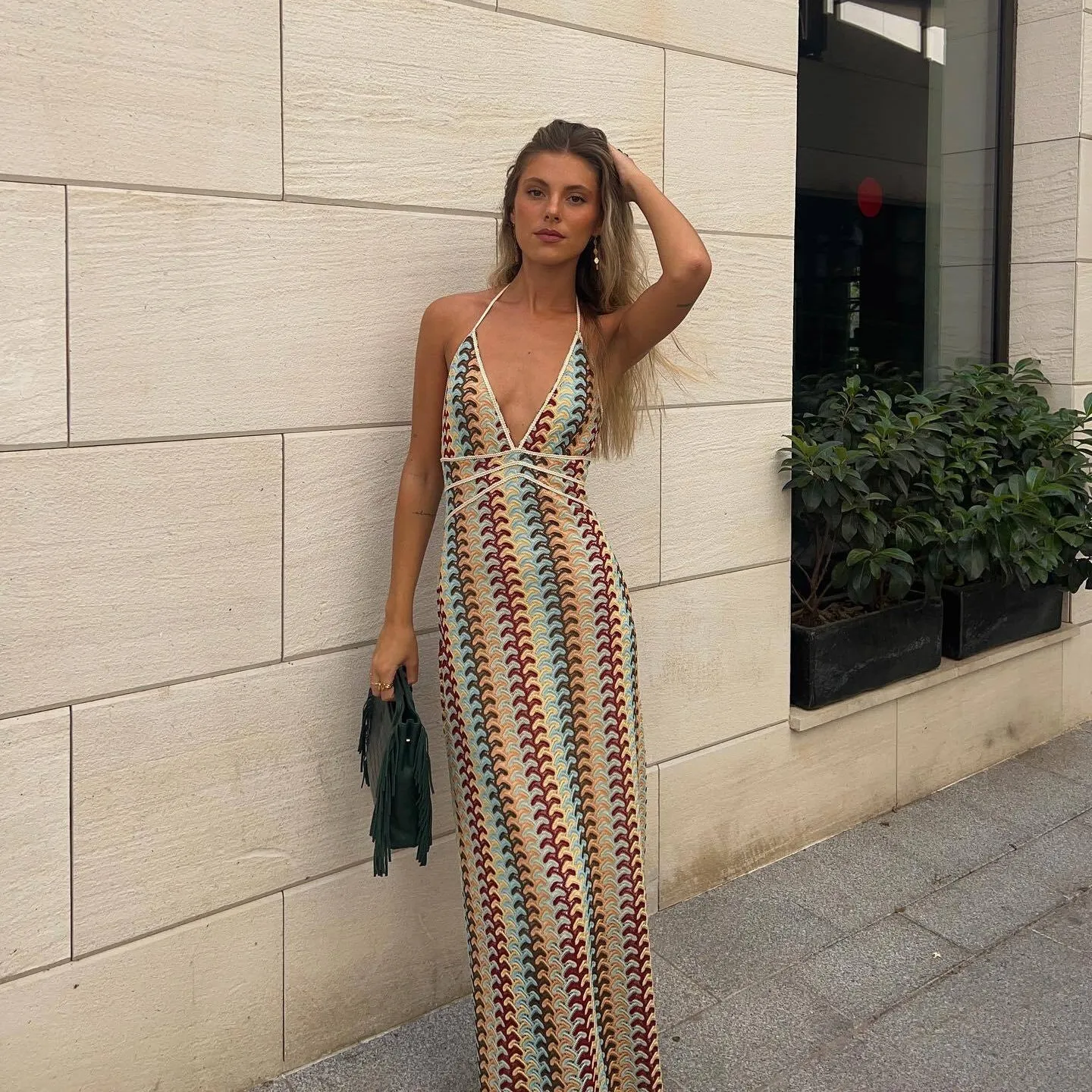 New European and American Style Crochet Floral Maxi Dress S-240804-13