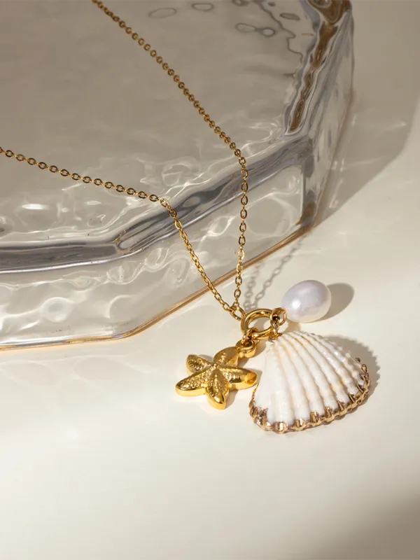 New ocean series pearl accessories, fashionable and versatile starfish shell necklaces and necklaces