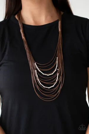 Nice CORD-ination - Brown - Silver Bead Corded Tiered Paparazzi Necklace