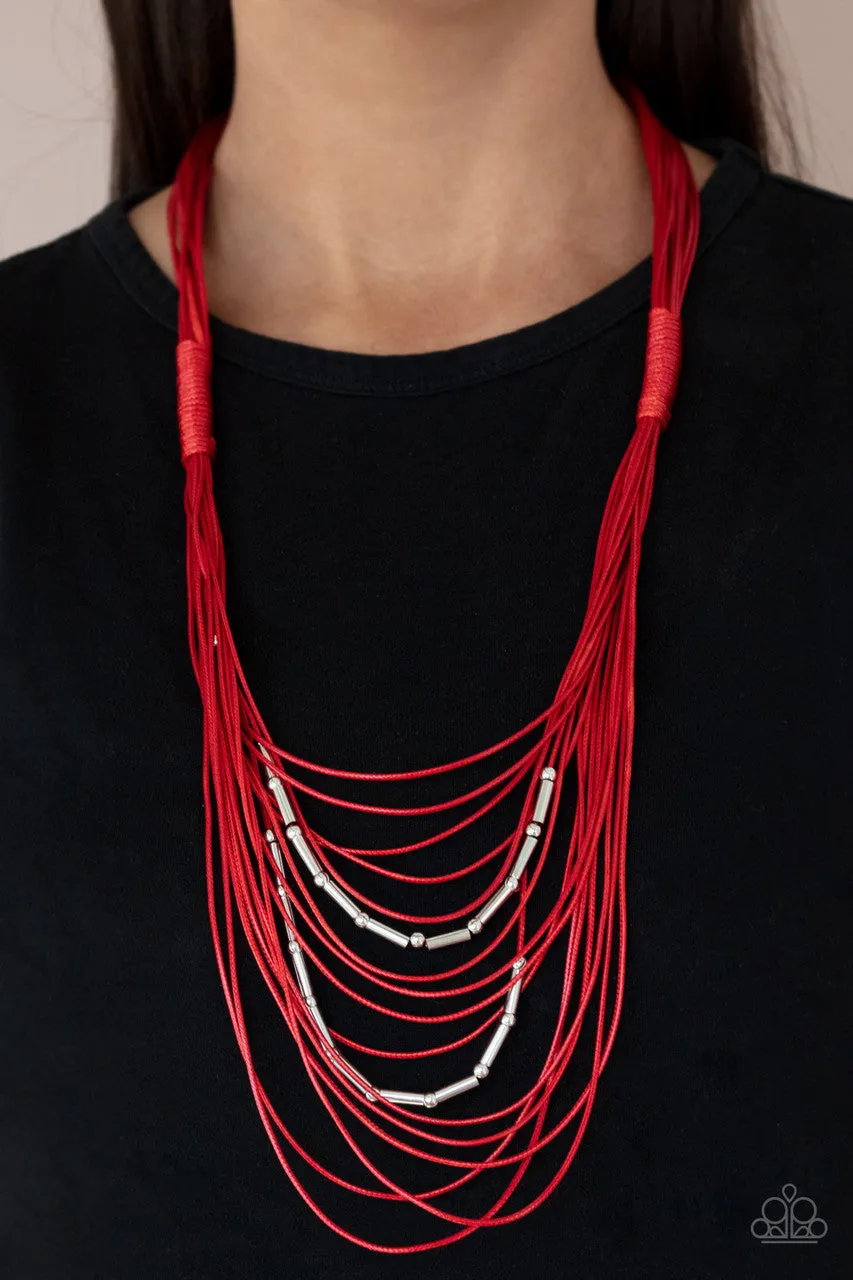 Nice CORD-ination - Red - Corded Tiered Paparazzi Necklace