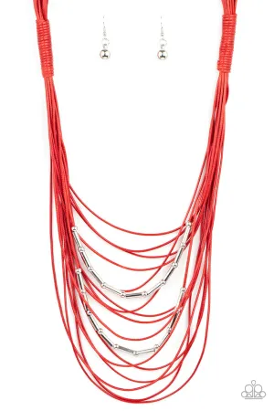 Nice CORD-ination - Red - Corded Tiered Paparazzi Necklace