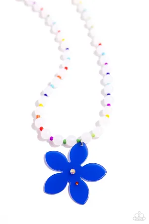 Nostalgic Novelty - Blue - Acrylic Flower Charm with Iridescent Rhinestone Colorful Bead Paparazzi Short Necklace