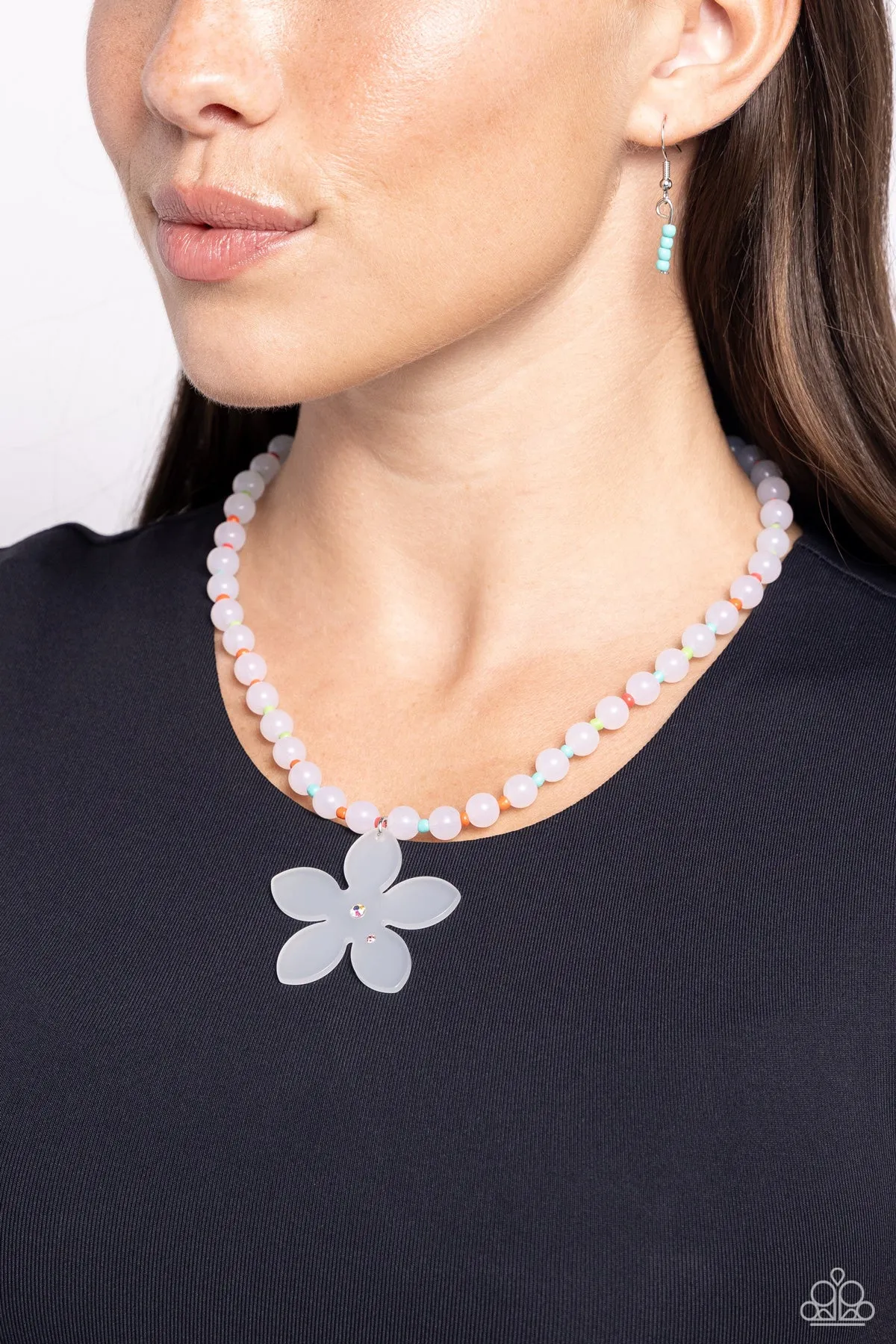 Nostalgic Novelty - White - Acrylic Flower Charm with Colorful Beads Paparazzi Short Necklace