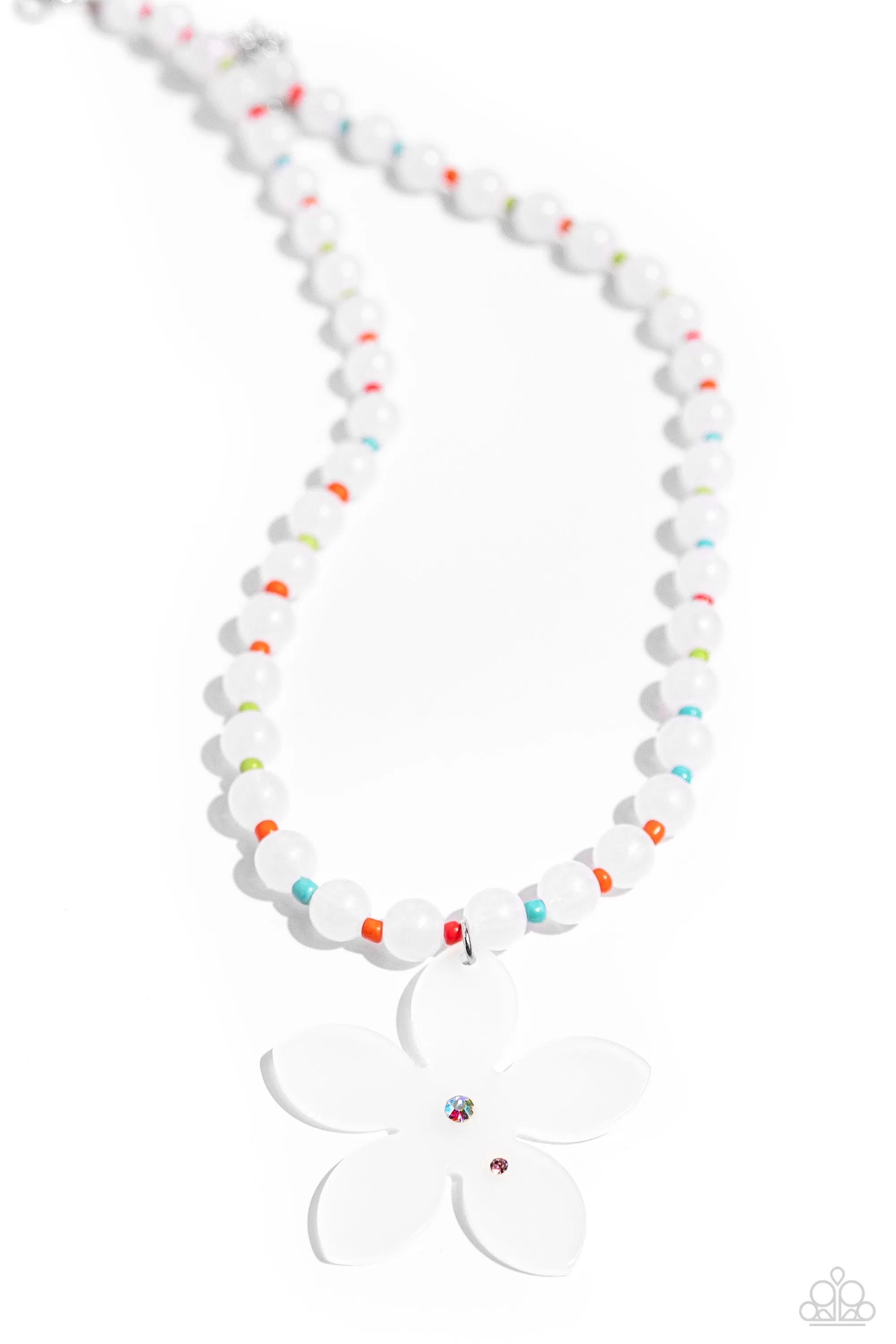 Nostalgic Novelty - White - Acrylic Flower Charm with Colorful Beads Paparazzi Short Necklace