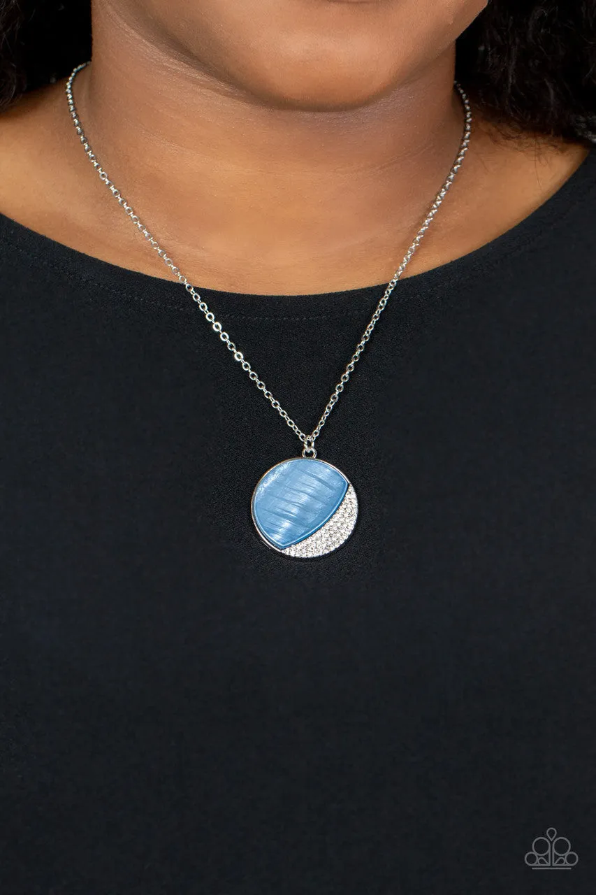 Oceanic Eclipse - Blue - Seashell Rhinestone Studded Circular Pendant Paparazzi Short Necklace