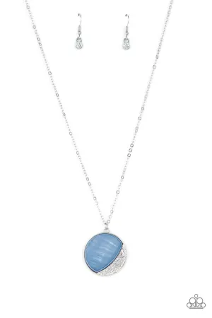 Oceanic Eclipse - Blue - Seashell Rhinestone Studded Circular Pendant Paparazzi Short Necklace