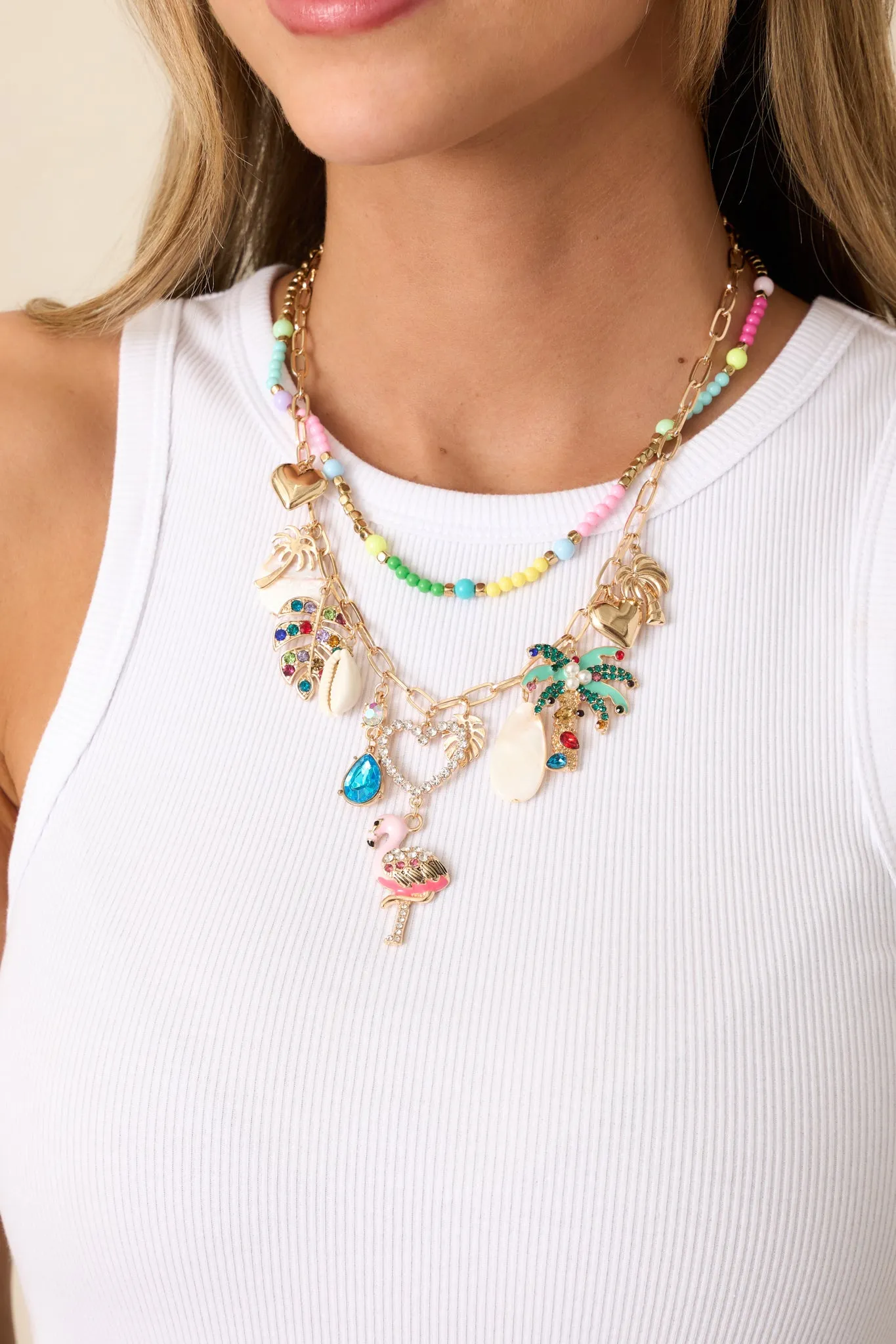 Oceanside Bliss Gold Multi Charm Layered Necklace