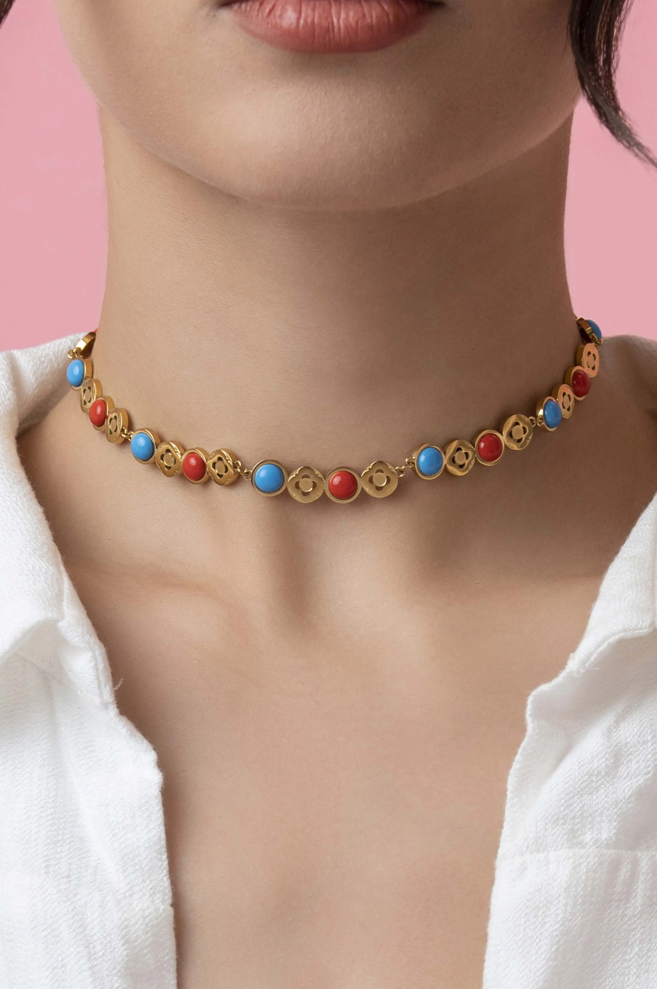 Olimpia's Coral & Turquoise Statement Choker