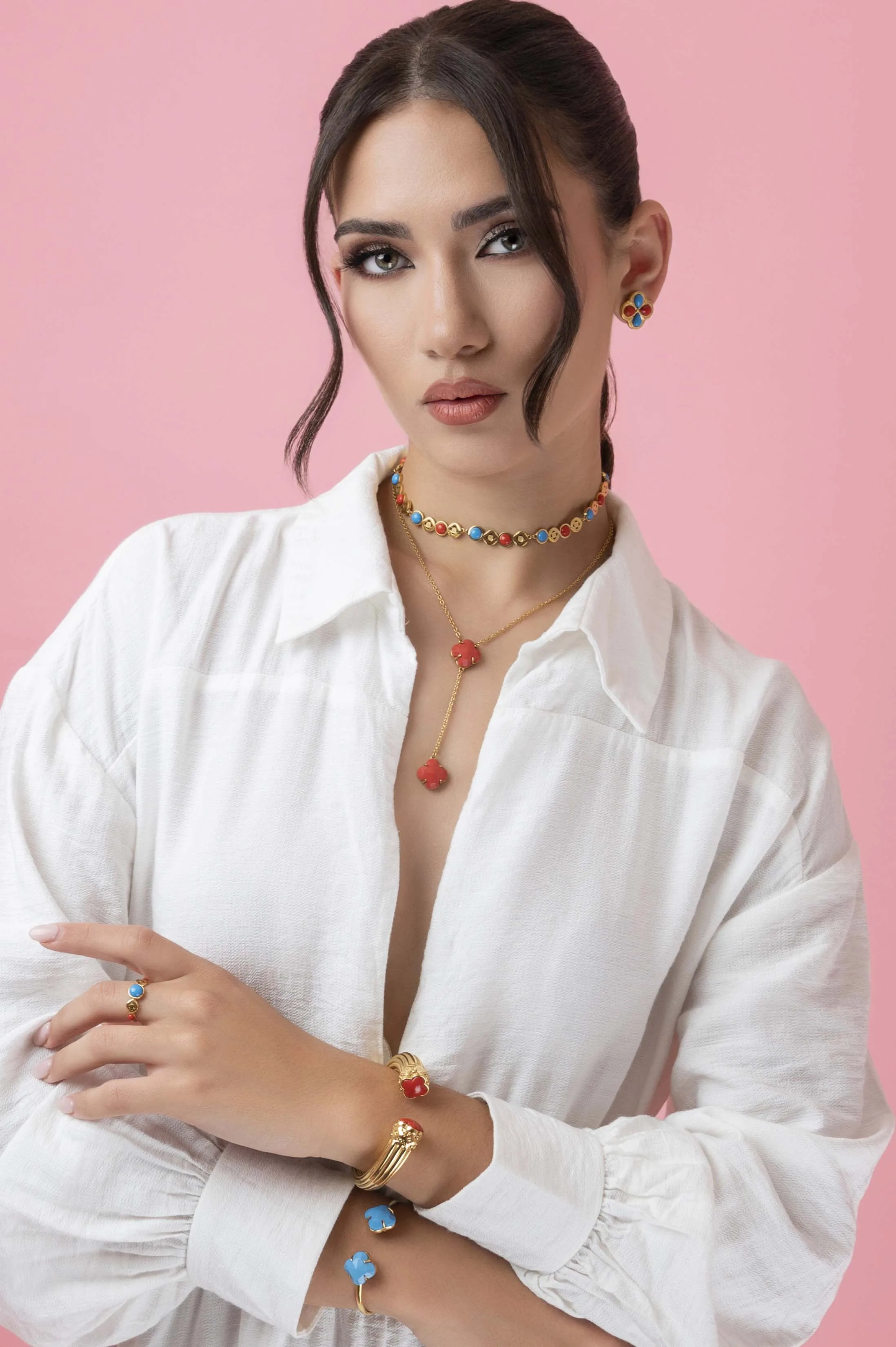 Olimpia's Coral & Turquoise Statement Choker