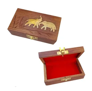 ONLINE GLOBAL STORES India Trend Wooden Handmade Elephant Brass Inlay Decorative Box for Necklaces Earrings & Trinkets 5x3 Inch