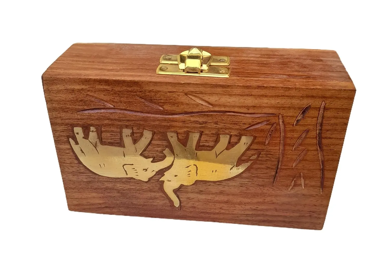 ONLINE GLOBAL STORES India Trend Wooden Handmade Elephant Brass Inlay Decorative Box for Necklaces Earrings & Trinkets 5x3 Inch