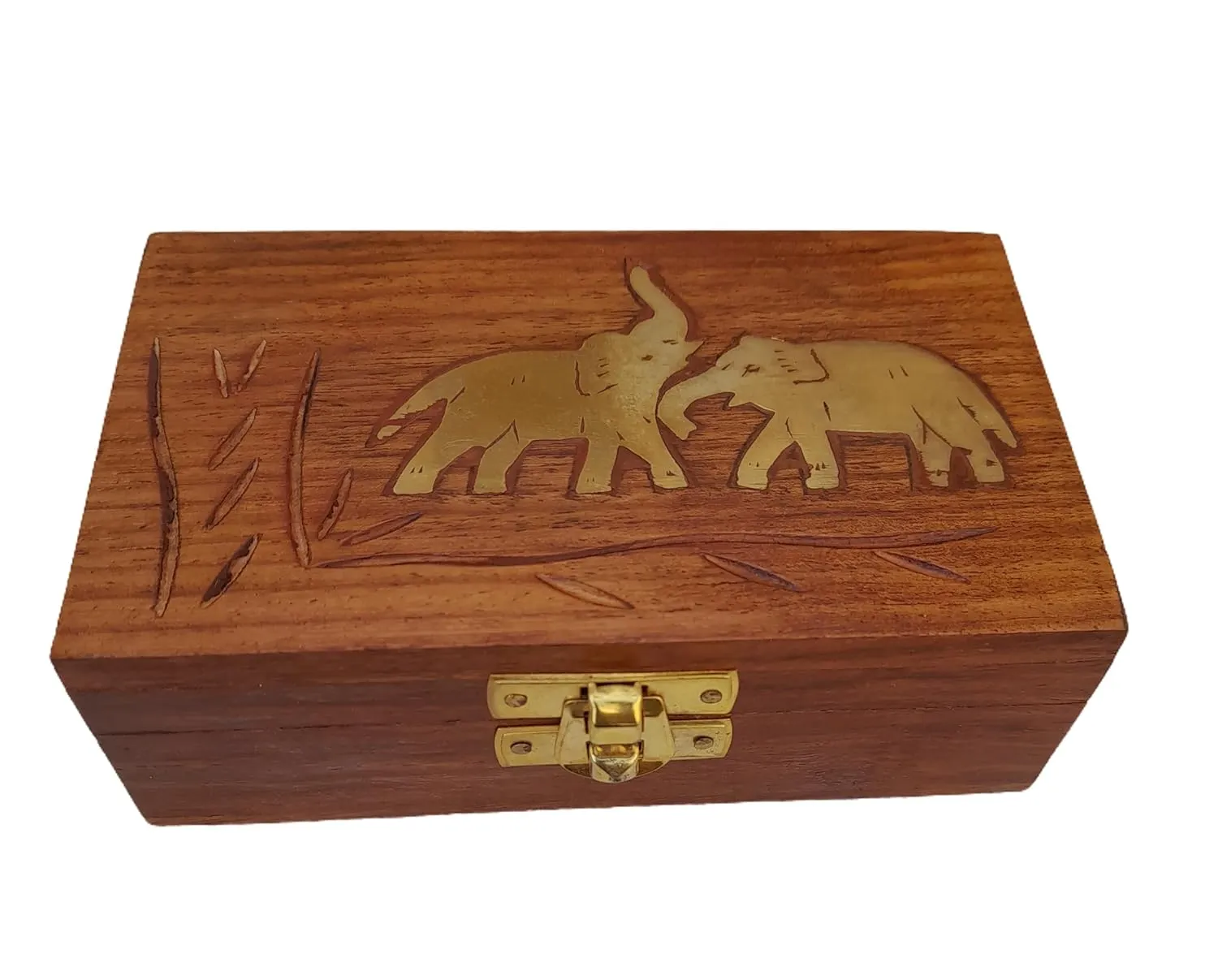 ONLINE GLOBAL STORES India Trend Wooden Handmade Elephant Brass Inlay Decorative Box for Necklaces Earrings & Trinkets 5x3 Inch
