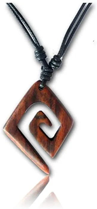 Organic Wood Adjustable Spiral Necklace for Women - Boho Necklace or Tribal Pendant Necklaces for African, Hawaiian, Maui, Egyptian, or Indian Looks