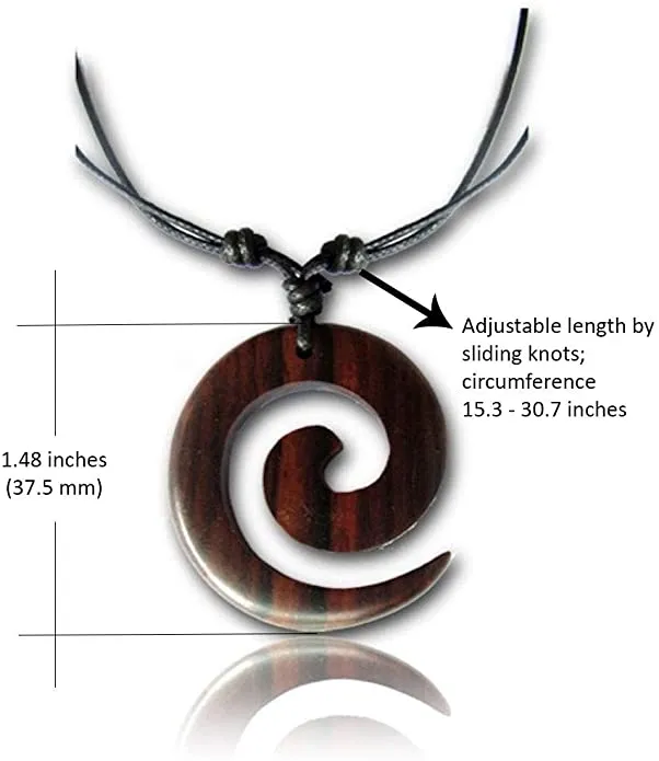 Organic Wood Adjustable Spiral Necklace for Women - Boho Necklace or Tribal Pendant Necklaces for African, Hawaiian, Maui, Egyptian, or Indian Looks