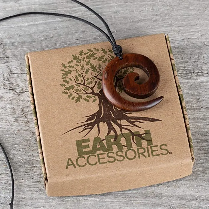 Organic Wood Adjustable Spiral Necklace for Women - Boho Necklace or Tribal Pendant Necklaces for African, Hawaiian, Maui, Egyptian, or Indian Looks