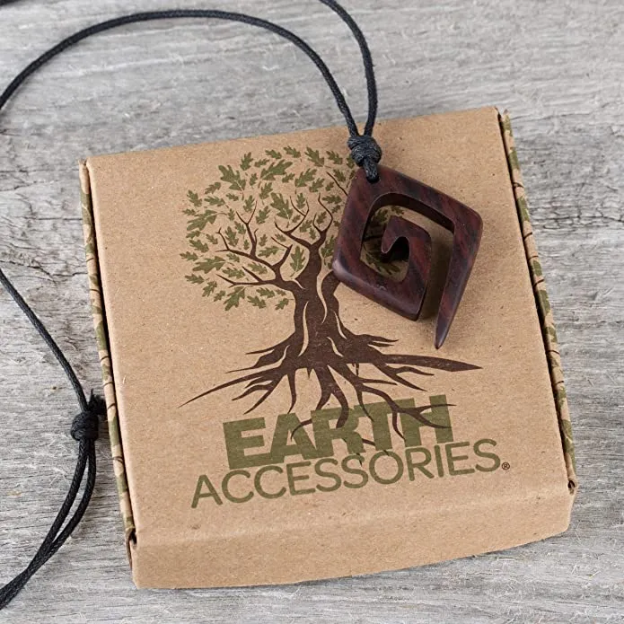 Organic Wood Adjustable Spiral Necklace for Women - Boho Necklace or Tribal Pendant Necklaces for African, Hawaiian, Maui, Egyptian, or Indian Looks