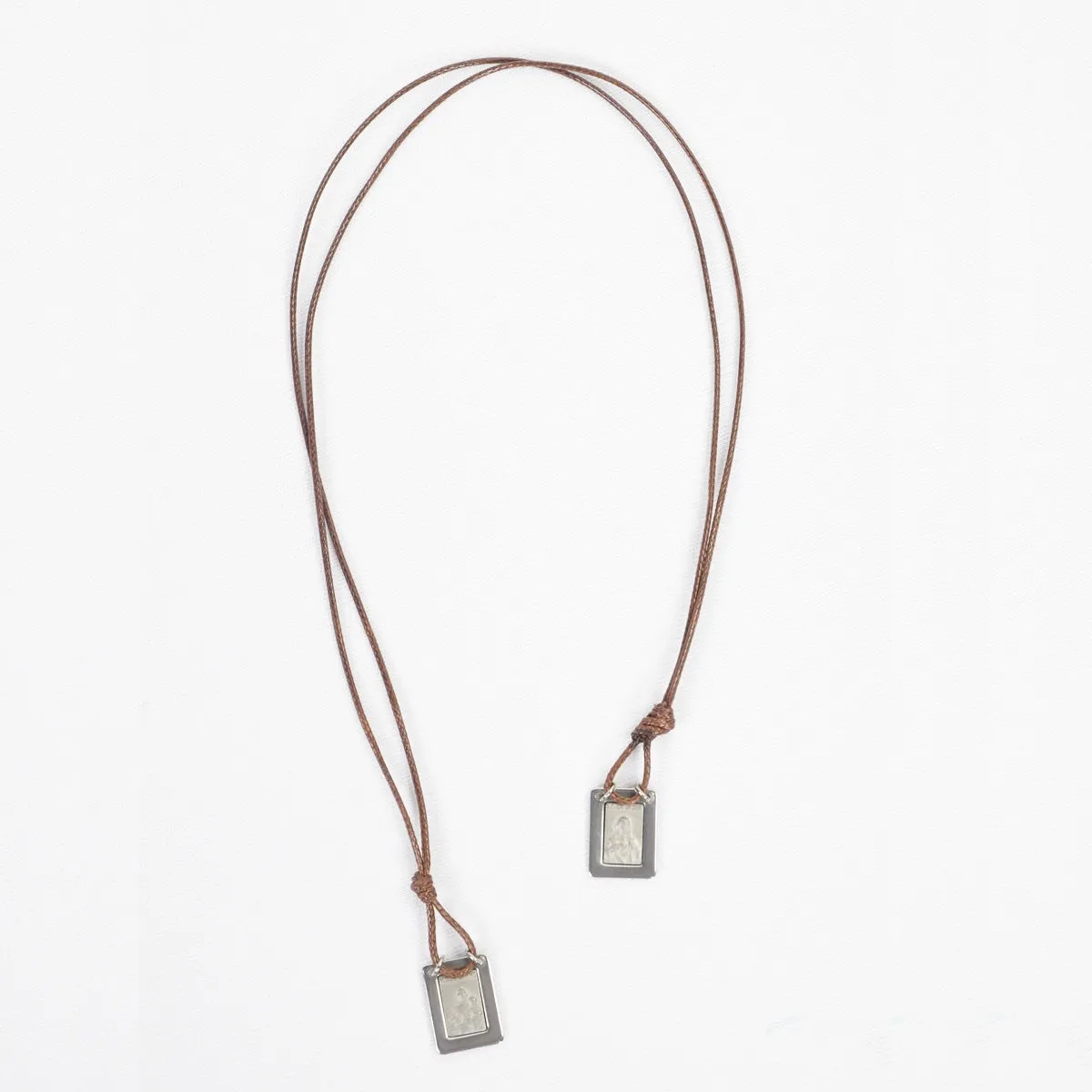 Our Lady of the Carmel Scapular with brown leather cord - Men's Necklace - Male Jewelry