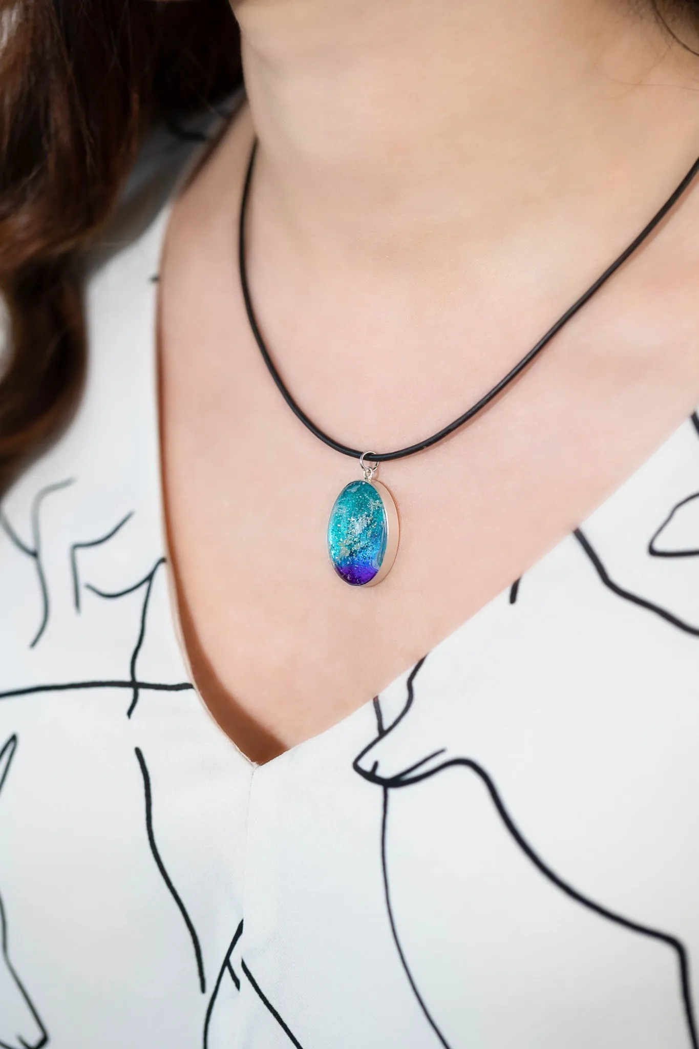 Oval Resin Pendant Memorial Necklace | Cremation Jewelry | Stellar