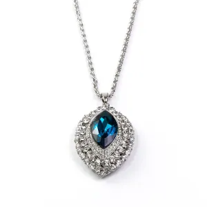 OVAL  RHODIUM PLATED BLUE CRYSTAL PENDANT OSLO