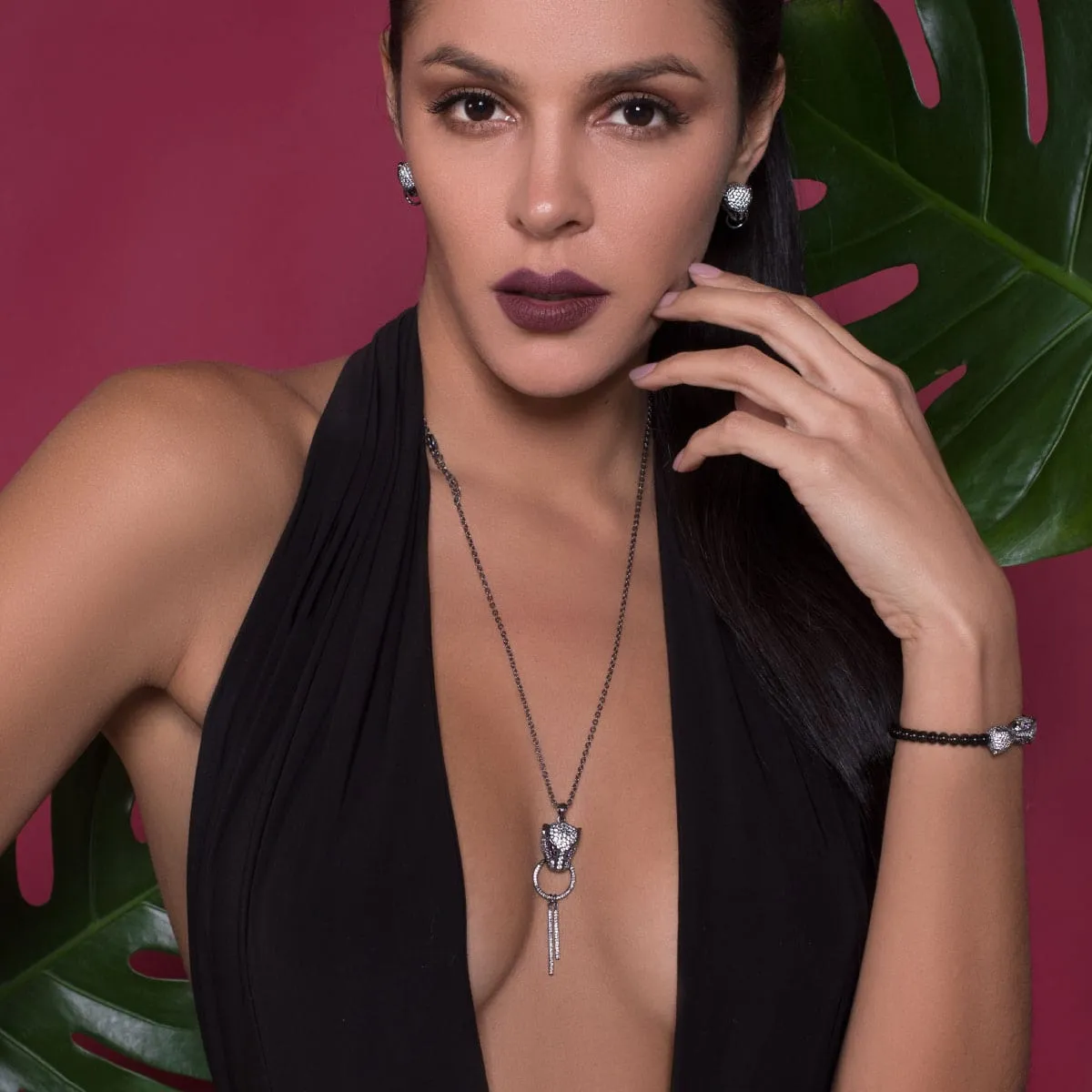 Panthera by Keysi Sayago | Gunmetal | Cubic Zirconia Crystal Necklace