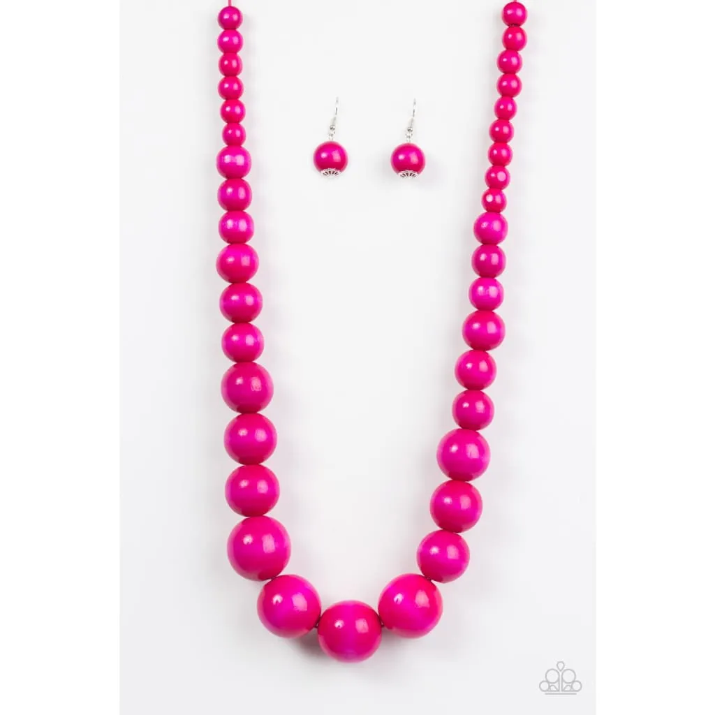 Paparazzi Effortlessly Everglades - Pink Wooden Necklace