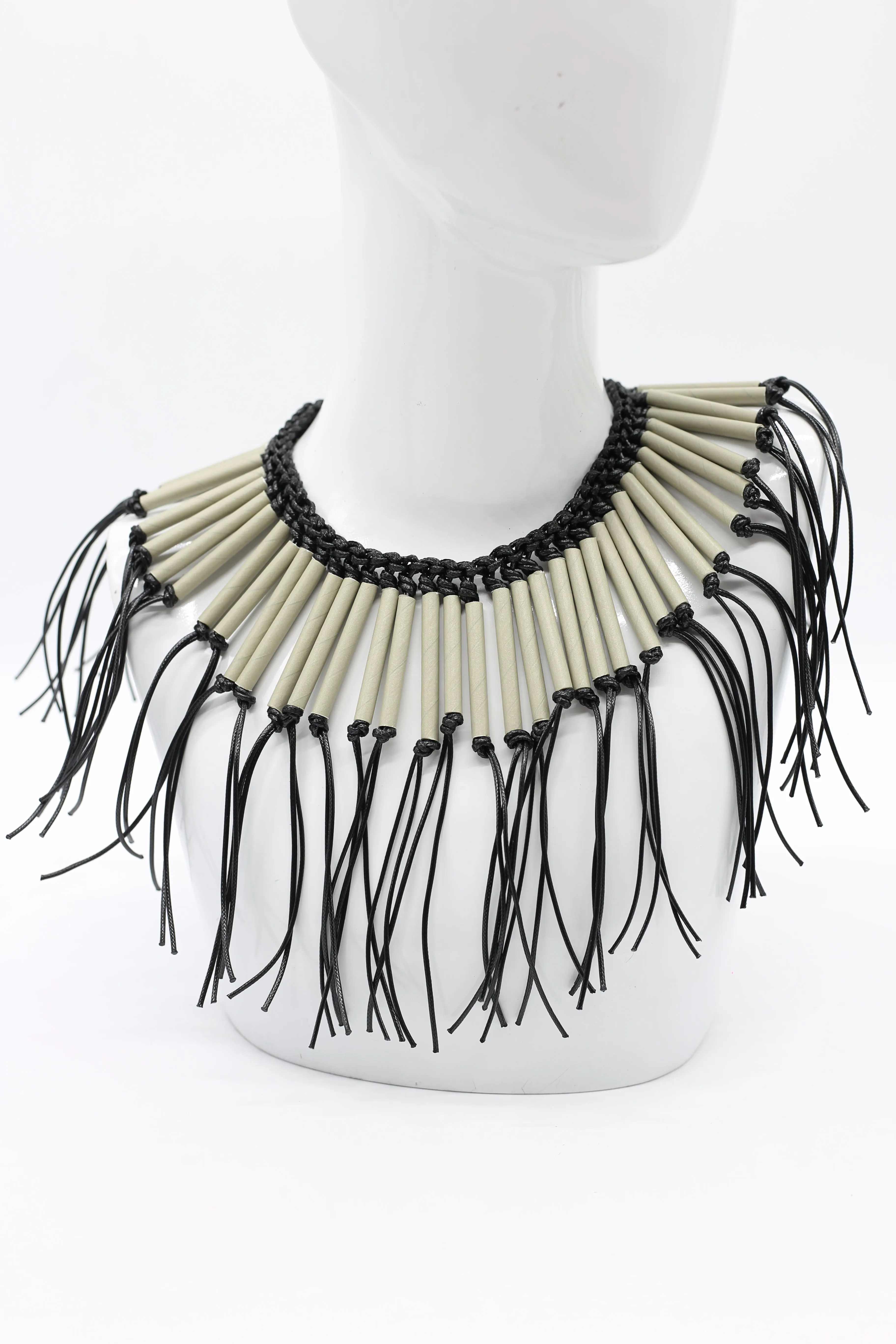 Paper Straw Tribal Fringe Short Necklaces