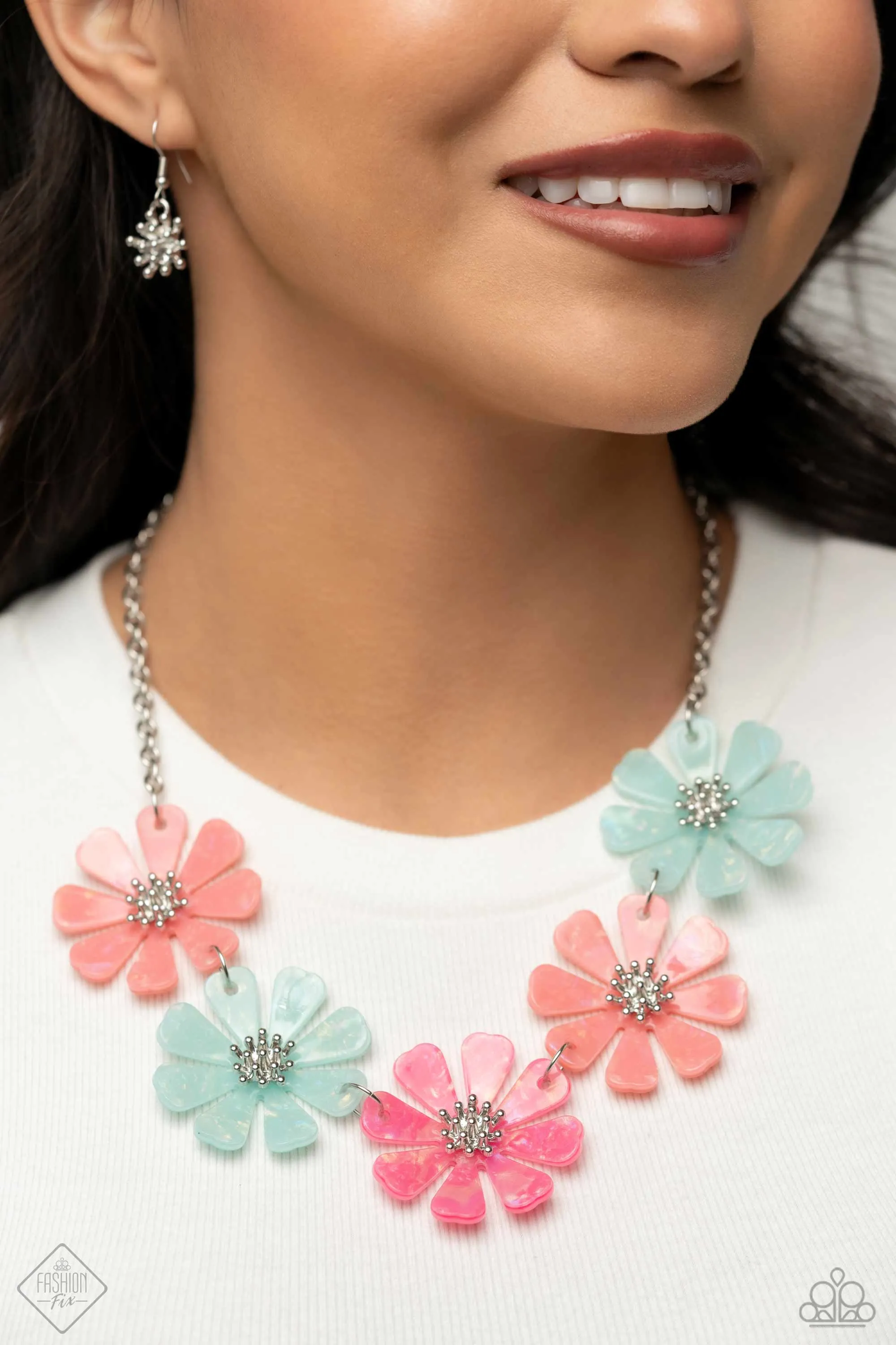 Pastel Promenade - Multi - Acrylic Flower Paparazzi Short Necklace - March 2024 Glimpses of Malibu